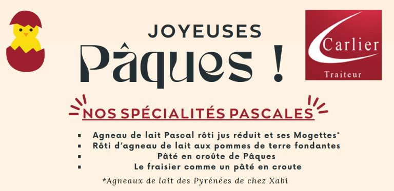 Découvrez le menu de Pâques 2026 avec Carlier Traiteur